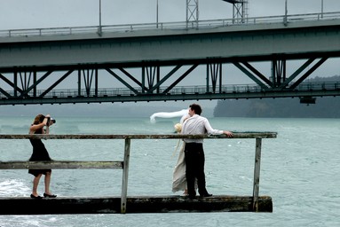 Steven Matthews; Bride,Groom and photographer; Some people will do anything to get the Harbour Bridge into the background.