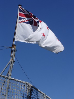 Martha Chin; NZ Naval Flag; Te Kaha at Princes Wharf