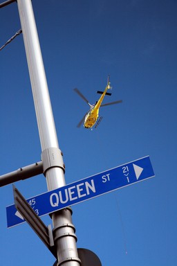 Graeme Reeves; Queen St being Uplifted; This was the lifting of equipment to a building high above Queen St