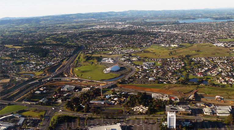 Henry R. He; Telstra Clear Pacific Events Centre, Auckland; Bird view of Manukau, Auckland