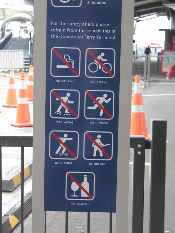 Stuart Weekes; and watch out for the cones!; Sign at the Ferry Terminal