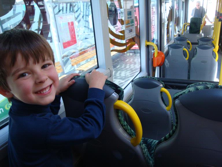 sue andrews; city bus trip; an excited 3 year olds' bus ride
