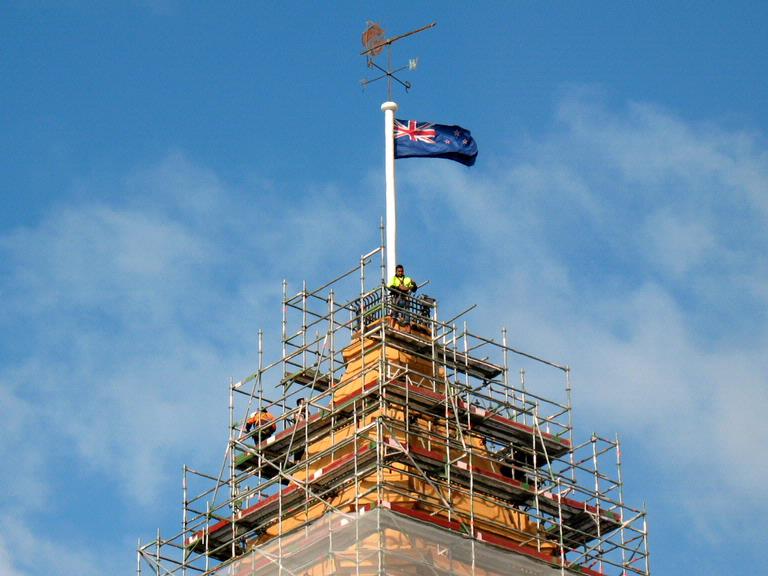Stuart Weekes; Top Job; Workers preparing the tower at the Ferry Building for  its refreshing.