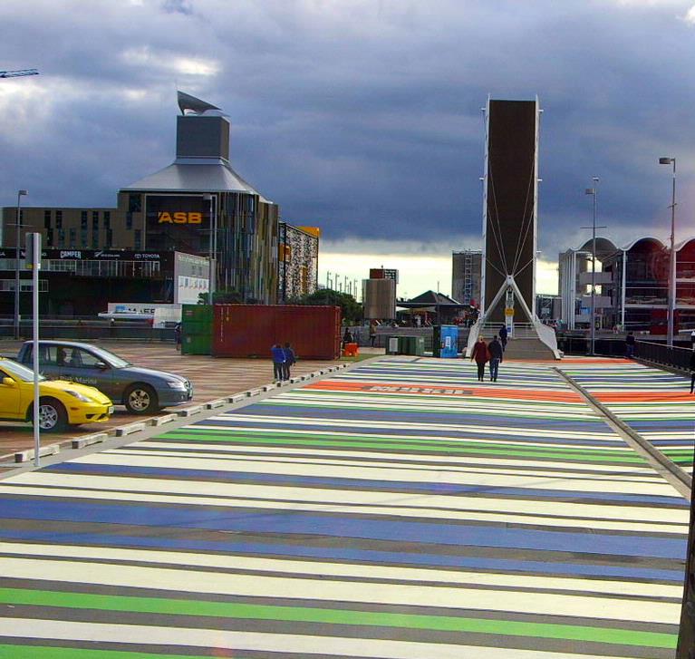 Stuart Weekes;Z Z Z Z Z e e eebra Crossing !;Confusion of coloured stripes at Viaduct Harbour
