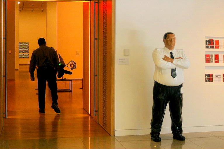 Stuart Weekes; Come on in   but behave!; Stoic guard at Auckland Art Gallery.