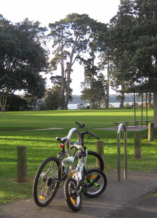 Gloria Shute; Bikes at Pt Chevalier by Coyle Park; Gone to the playground or beach