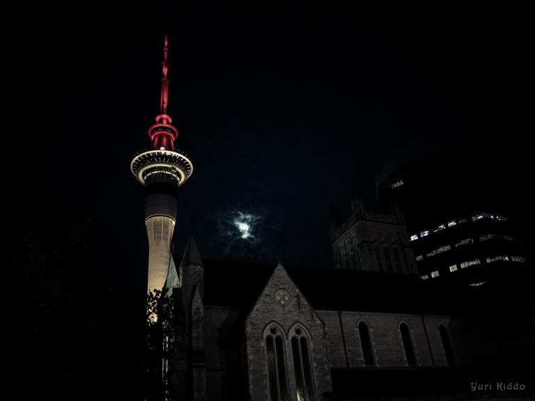 Yuri Kiddo; Sky Tower in the moonlight;(Auckland CBD)