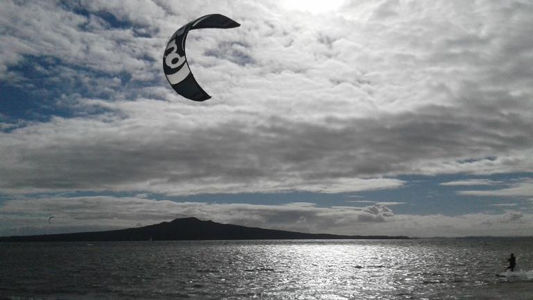 Tina Frantzen; Cheltenham Beach; kite surfer's paradise in a stiff nor'easterly