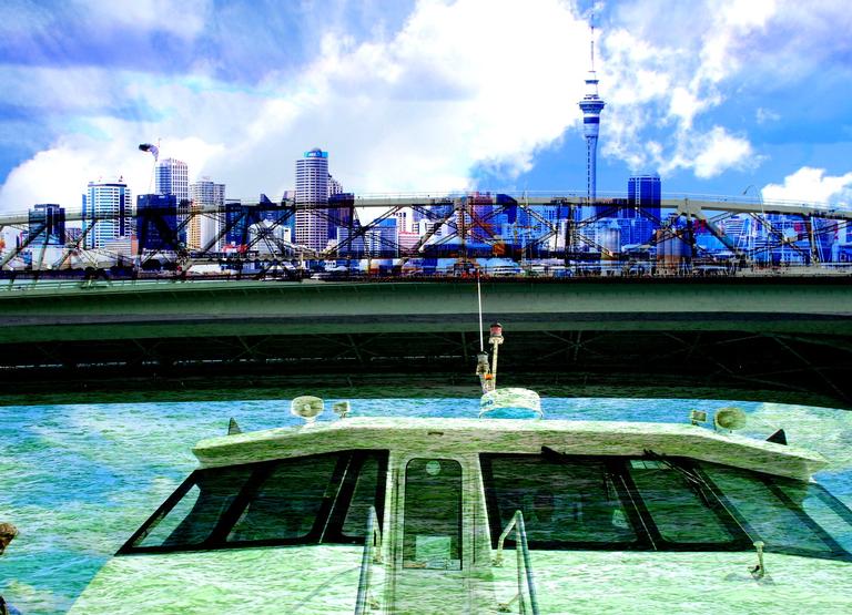Susanne Wichmann; Auckland Harbour Bridge; with ferry boat
