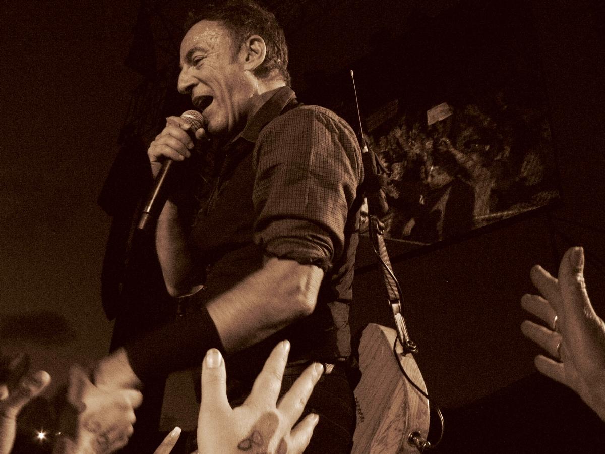 Michelle Morris;Bruce Springsteen from the front;Front row at Bruce Springsteen, Mt Smart Stadium 2014