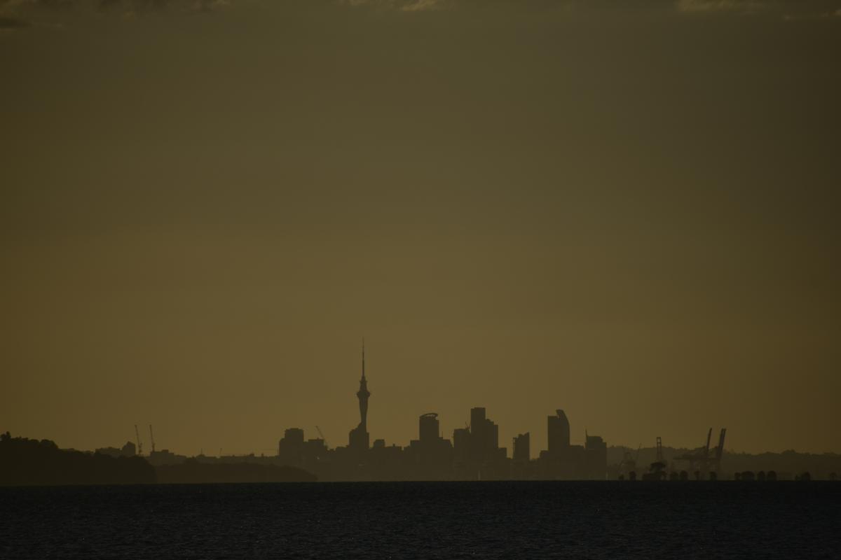 Gus Harvey Thompson;Fiery Skyline;Image Of The Auckland Skyline At Sunset From Waiheke Island