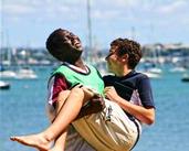 Terry Free; Laughter is the shortest distance between two people; Caught along the waterfront at Mission Bay