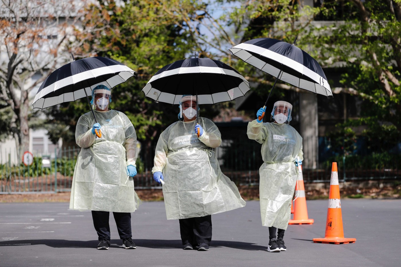 Dean Purcell; Rally Your Village pop-up vaccination drive held by South Seas Health in Otara A vaccination team takes shelter from the sun. 