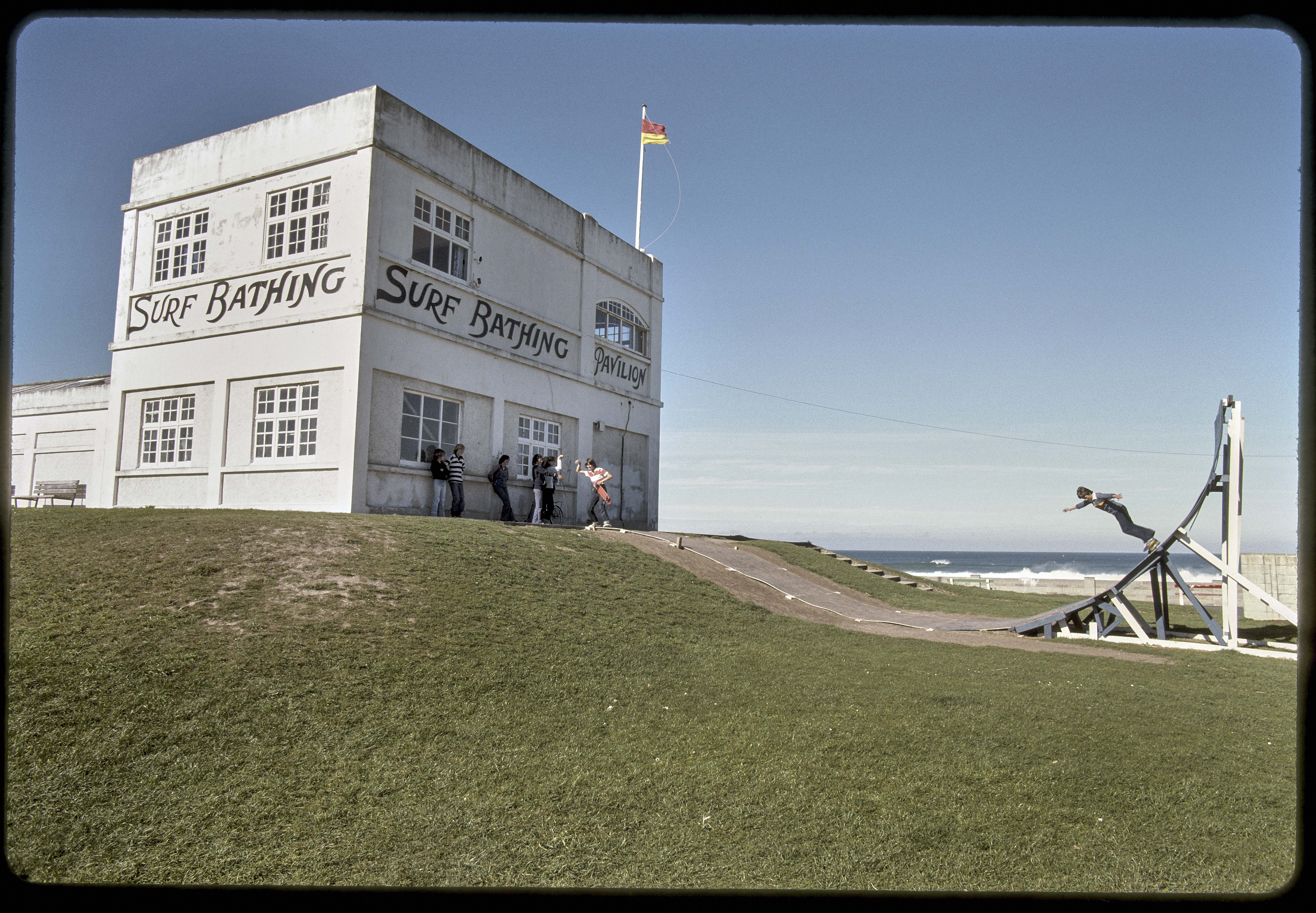 Robin Morrison. 1979. St Clair, Dunedin. Skateboarding at the Surf Bathing Pavilion. Auckland Museum. © Robin Morrison Estate