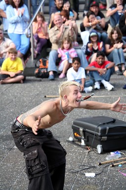 Stephen Hardy; The Space Cowboy; The Space Cowboy from Byron Bay entertaining the crowd at Aotea Square, at the recent International Busking Festival held in Auckland City between 1st. and 6th of February 2007