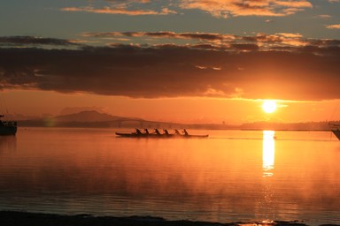 Trevor Andrews; Morning row; Cutting through the morning mist off Te Atatu Peninsula