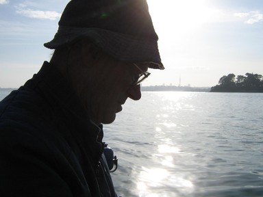 Angela Gibson Baker; Great Grandad fishing; Fishing at dawn at point chev with his daughter and her daughter in law