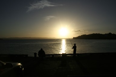 Leo Dottridge; Sunset Fishing; Fishing in the setting Sun, Birkenhead Wharf