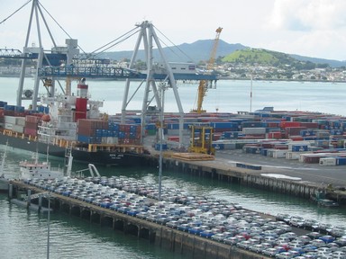 Tony Reid; New Car Park; Busy Auckland Port Looking Towards Devonport