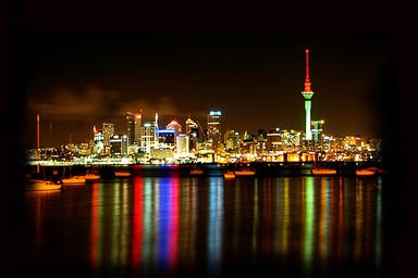 Katharine Wraight; My City; taken from under the harbour bridge on the north shore  Christmas 2006