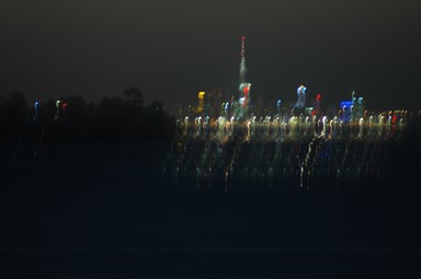 Linda Young; vibrant heart; view of cbd at night from waiheke island