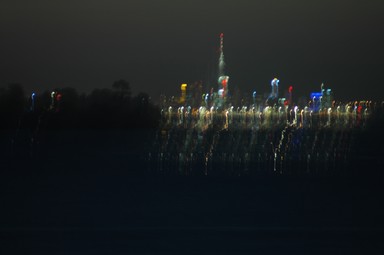 Linda Young; vibrant heart; view of cbd at night from waiheke island