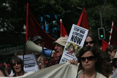 Graeme Reeves; Global Peace & Justice Protest March;Queen St Auckland March 1006