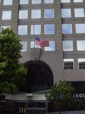 Andrew McColl; Stars and Stripes; The American flag flying at half mast on the day of Sir Ed's funeral