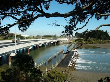 Steve Attwood; New works, old water; Otara Creek outlet to Tamaki River in Manukau's Highbrook industrial estate