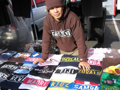 Lisa Mauala; T shirt man; Otara Market June 2007