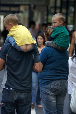 Jae Young Shim; Cover your shame!; Young family walk on Queen St on Easter Friday, 2008