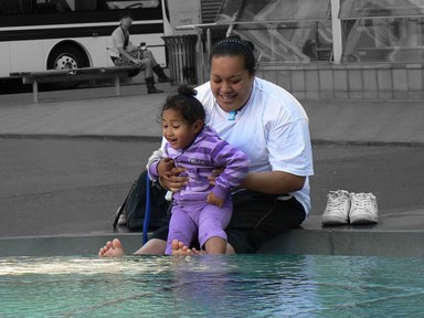 Debbie Olberts; Fun in the Fountain; Time to have a giggle cooling off in the fountain outside Britomart Summer 2008.