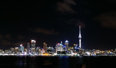 Gillian Green; Auckland at Night; Auckland City, taken from Beachhaven Marina