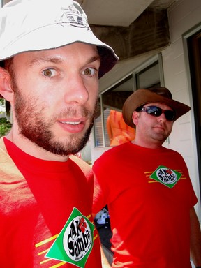 Martin Horspool; matthew and kris from A K Samba; Just before playing at the cricket at Eden Park