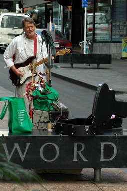 Fergus Clark; Words are not enough; Busker, Lorne Street, CBD