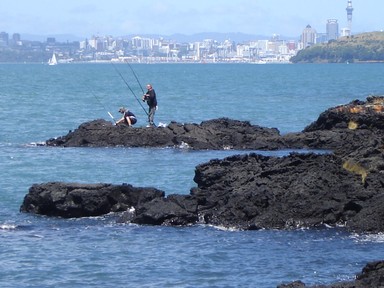 Julia D; Fishing off the rocks   Rangitoto 2009