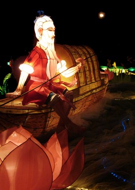 Tabitha Yap;Fishing by Moonlight.;1 of 33 pictures taken at this year's Lantern Festival. An old Chinese fisherman, unperturbed by the thronging of Aucklanders, patiently awaits the return of his shag...and possibly a tasty fish for his supper.