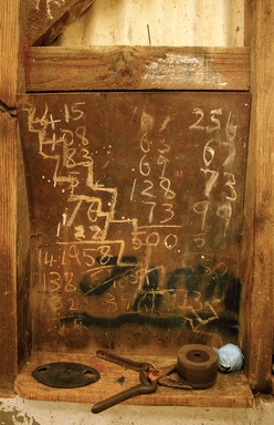 Tineke van der Walle;Keeping count;Old Shearing shed in the Franklin Farming district