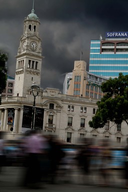 Jin Ng;City Bustle;The city is full of people during a graduation procession. Taken outside the Aotea Centre and The Auckland Town Hall.