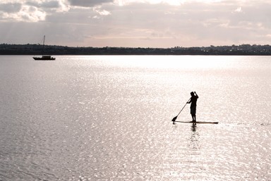 Juliette Ngawaka;Paddler in pink;Paddleboarder at sunset Pt Chevalier