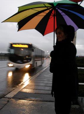 Rhiannon Myers; Wrong bus by rhiannon myers; Waiting for the bus on a wet morning