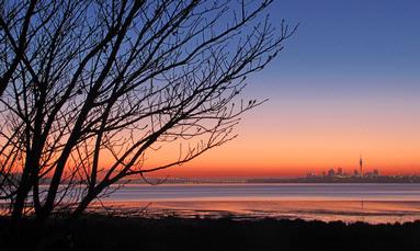 Mirjam van Sabben; Auckland City Awakening;Dawn photo taken from Te Atatu Peninsula