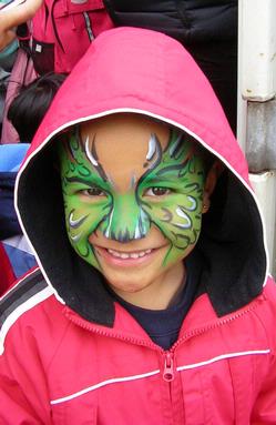 Judy Klaus;Green is good; Another painted face from school holiday programme at Voyager Maritime Museum