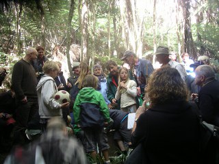 Joan Kirk; Bell birds and Balls; Taken at the Bellbird release on Waiheke. Spot the soccer ball.