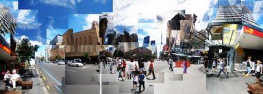 DANIEL HANAI; Auckland 180 degrees; More than 80 pictures assemblage taken in the corner of Queen st x Wellesley St.