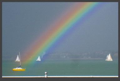 Phil and Yvonne Morton; Rainbow; We stepped out of Art Beside the Sea at Devonport while out for brunch one recent Sunday, and there was this rainbow breaking through the drizzle.