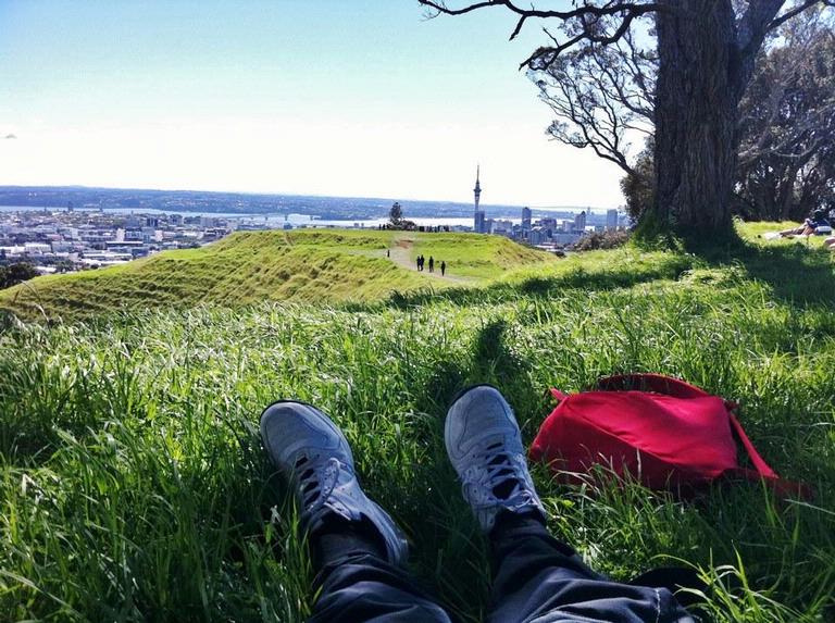 Aroha Awarau; Mt Eden enjoyment; Lying down and enjoying a sunny day on top of Mt Eden