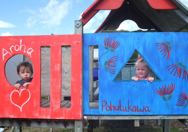 Jane Scorey; aroha; tamariki at their Puna, Blackpool Waiheke Island