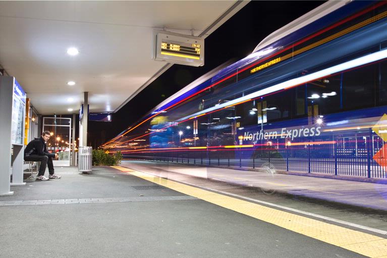 Alex Ventling; The Northern Express; I managed to capture a woman getting on the bus with a long exposer at Smales Farm station.