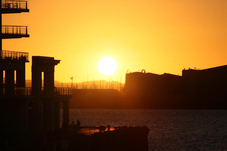 Judy Klaus;Leaving Auckland on Waiheke Ferry; sunset over harbour bridge